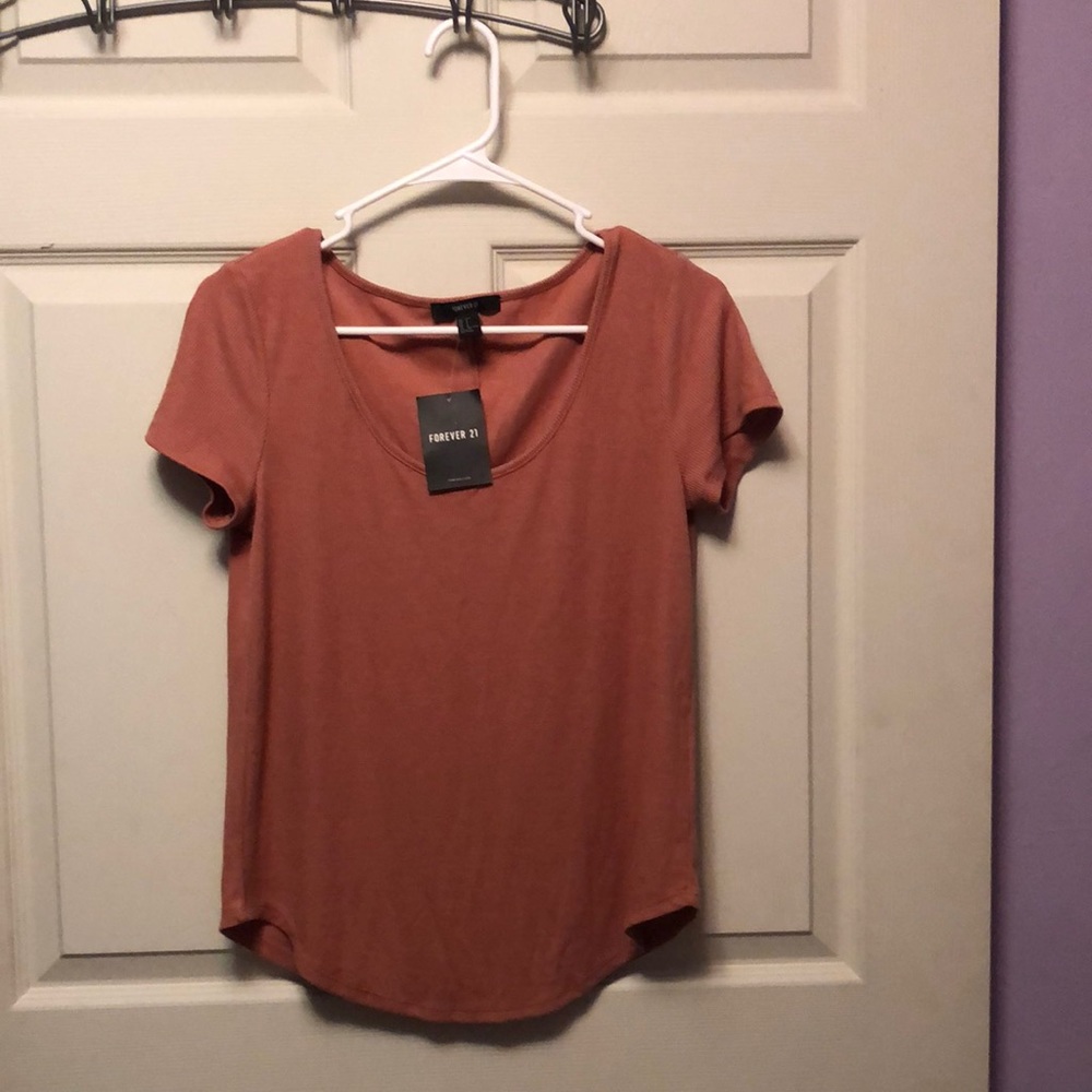 NWT, forever, 21 blush pink ribbed, scoop, neck tee